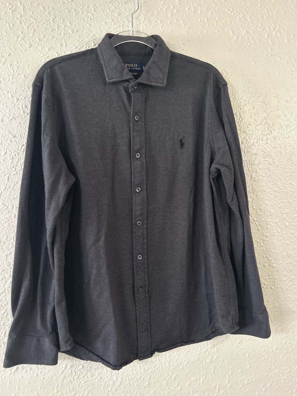 Polo Ralph Lauren Knit Dress Shirt Charcoal Gray Size XL